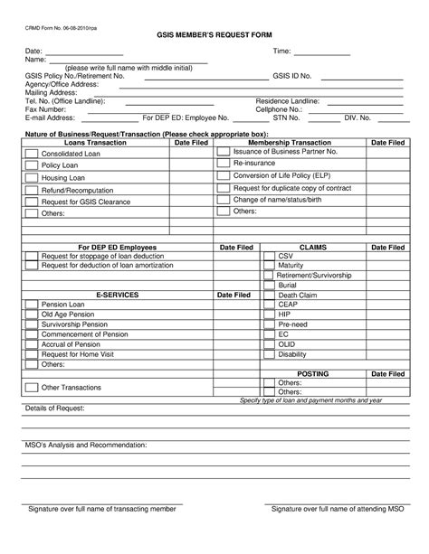 Gsis Member'S Request Form Time:: CRMD Form No .